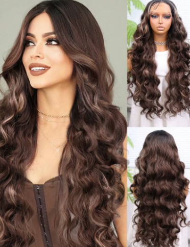 30Inch Brown Wavy Human Blend